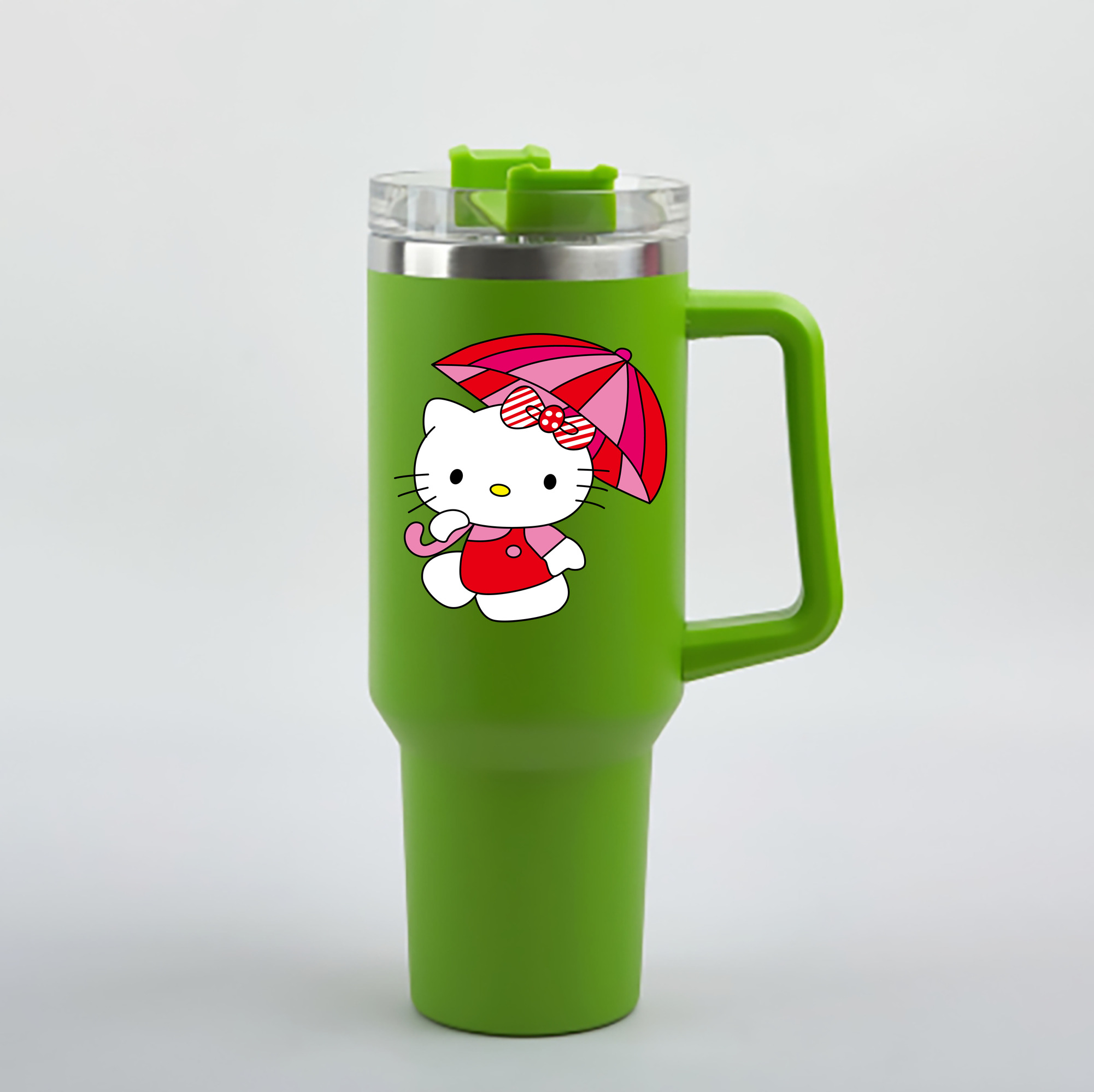 （画像用） Hello Kitty ハローキティ 1200mL車用タンブラー - クリスタルステッカー（プラスチックストロー付き）